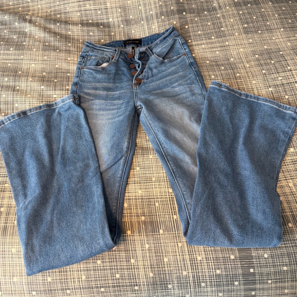 Serena Mid Rise Button Down Flare Jeans